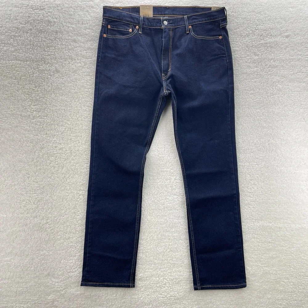 Levis 513 Jeans Mens 38x32 Blue Slim Straight Dark Wash Stretch Denim Preppy NEW